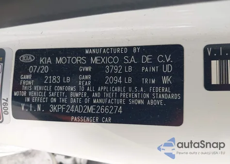 2021 Kia Forte Fe from USA, damaged, VIN 3KPF24AD2ME266274